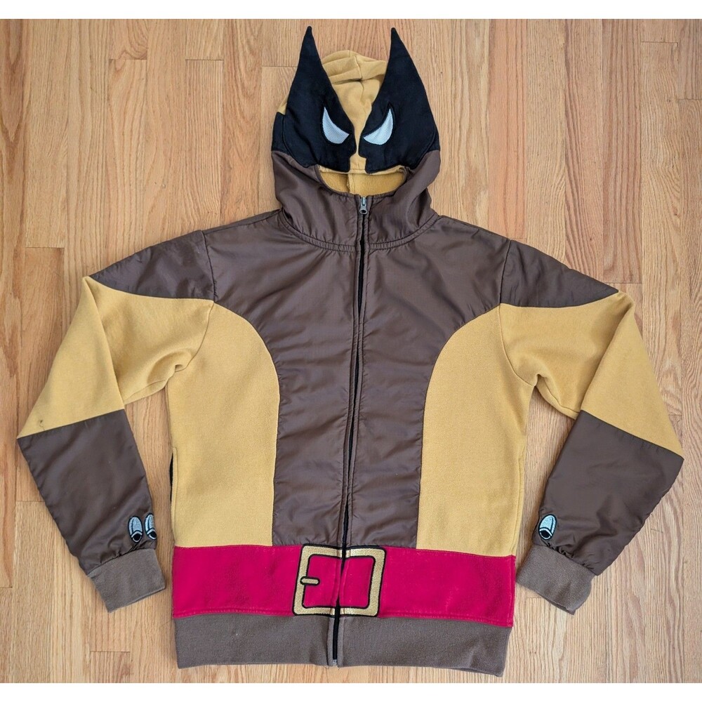 Marvel Mad Engine Wolverine Full Zip Mask Hoodie Brown Yellow Mens Small Cosplay